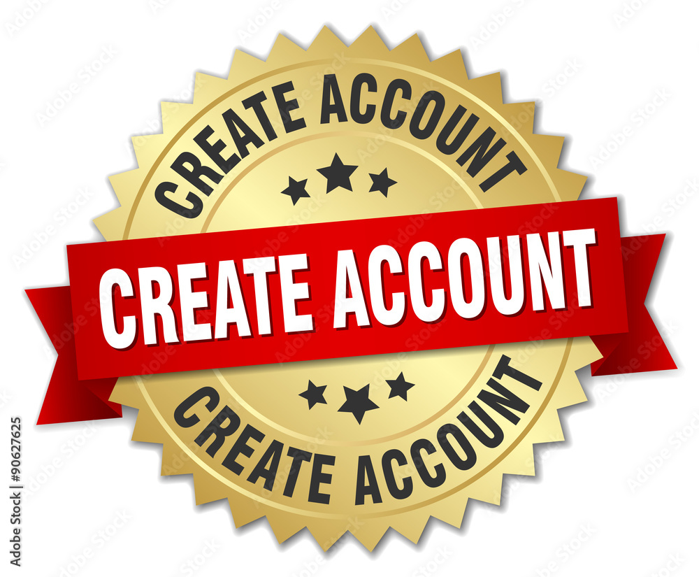 create account 3d gold badge with red ribbon create account 3d gold badge with red ribbon