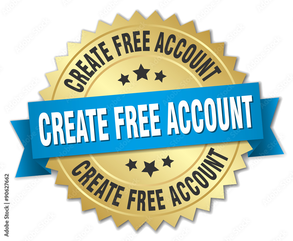 create free account 3d gold badge with blue ribbon
