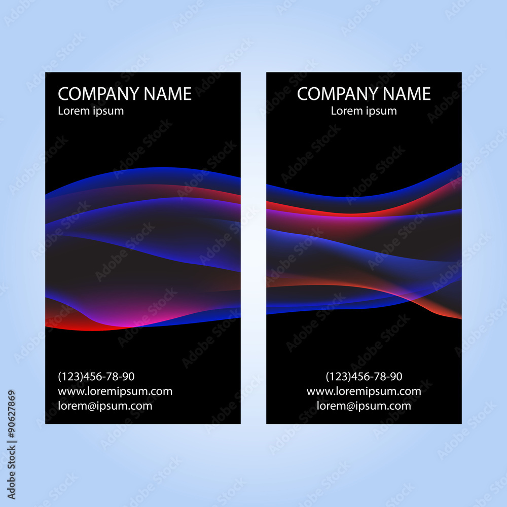 Fototapeta premium Set of two business cards with abstract colorful waves on black