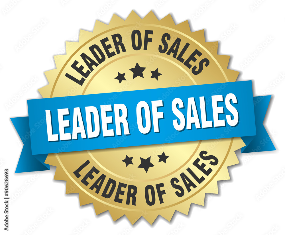 leader of sales 3d gold badge with blue ribbon leader of sales 3d gold badge with blue ribbon