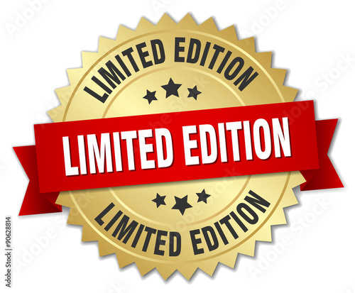 limited edition 3d gold badge with red ribbon