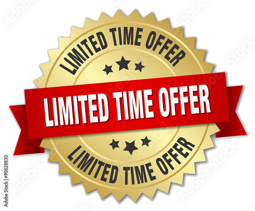 limited time offer 3d gold badge with red ribbon