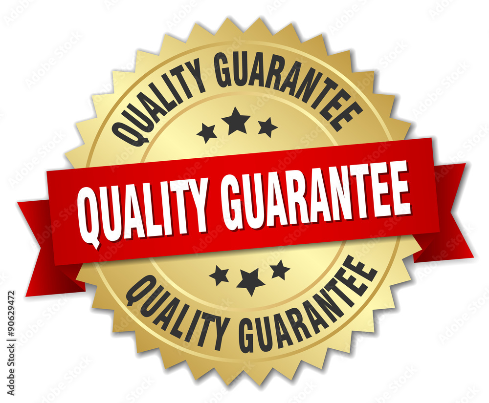 quality guarantee 3d gold badge with red ribbon quality guarantee 3d gold badge with red ribbon