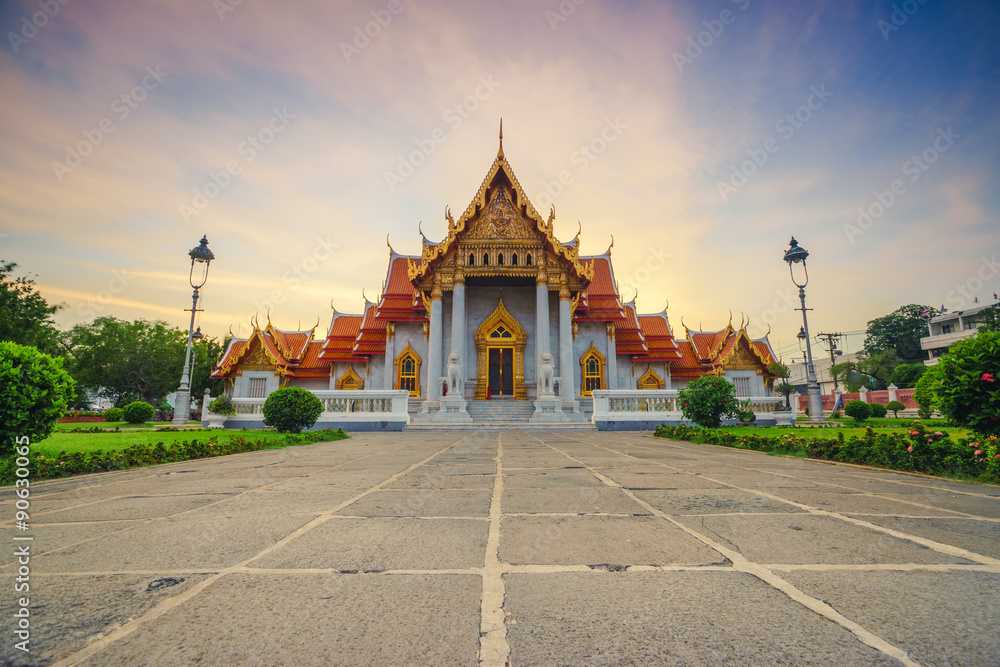 Wat Benjamaborphit or Marble Temple at twilight in Bangkok, Thai