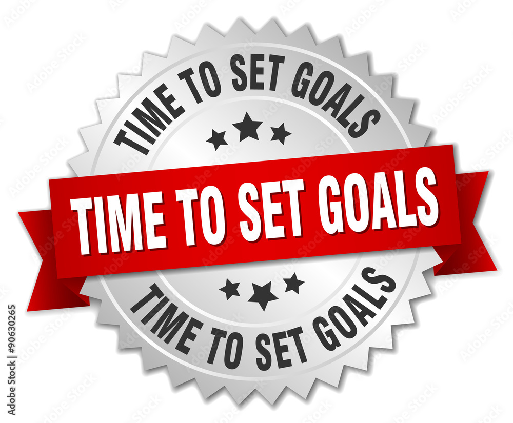time to set goals 3d silver badge with red ribbon time to set goals 3d silver badge with red ribbon