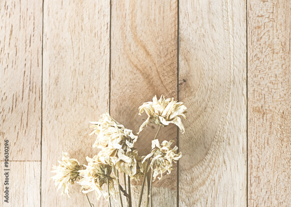 dry flower on wood background with soft light orange sepia vintage tone dry flower on wood background with soft light orange sepia vintage tone