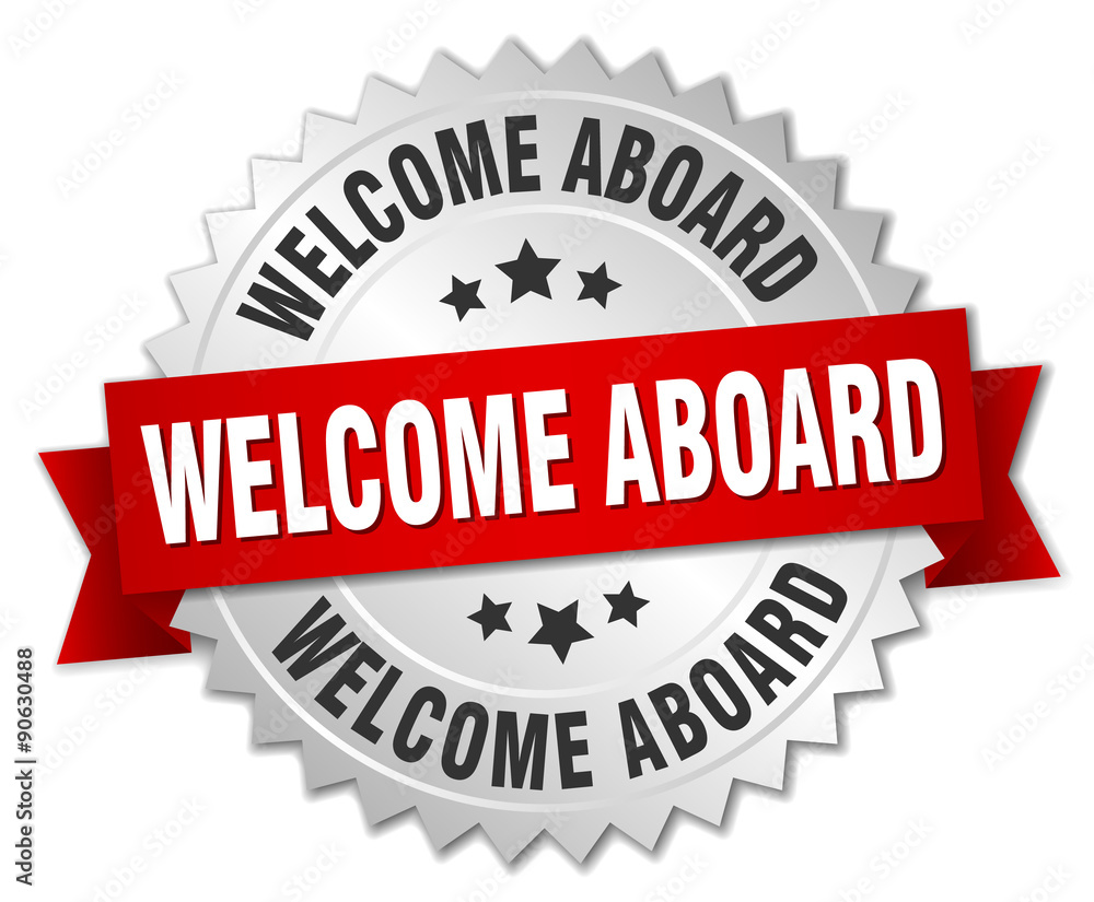 welcome aboard 3d silver badge with red ribbon welcome aboard 3d silver badge with red ribbon