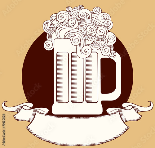 Beer.Vector graphic  Illustration of glass with scroll for text