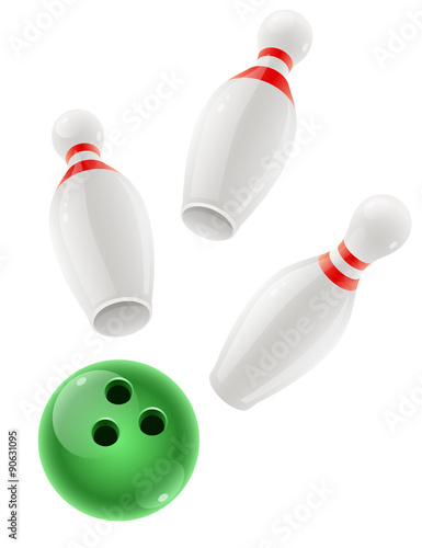 Skittles and ball for playing the bowling game. Eps10 vector