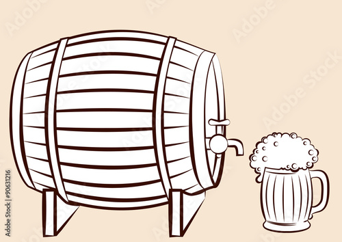 Beer keg and glass.Vector for design