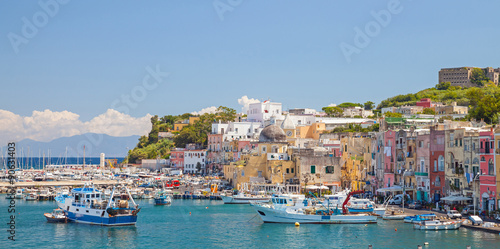 Small coastal Italian town with colorful houses
