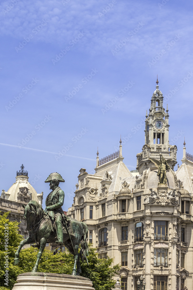 PORTO, PORTUGAL - JULY 04, 2015: Liberdade square monument of King Pedro IV