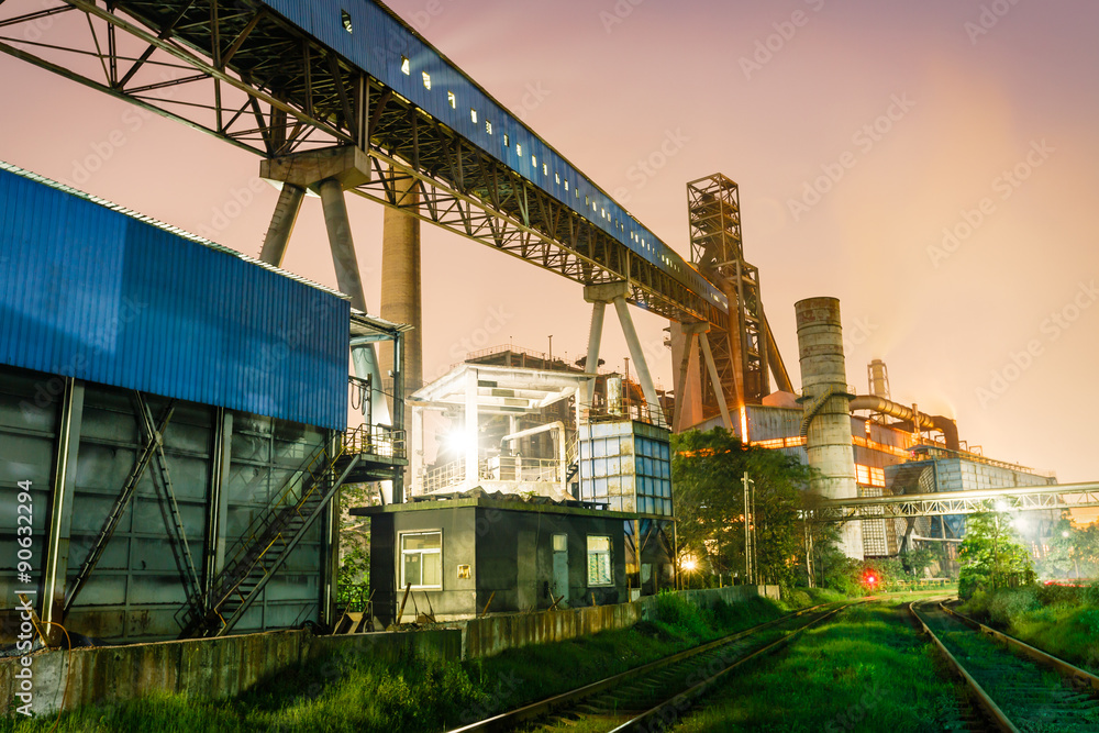 Steel factory at dusk