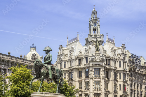 PORTO, PORTUGAL - JULY 04, 2015: Liberdade square monument of King Pedro IV