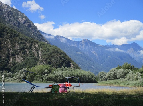 sunbathing by the lake of Mezzola photo