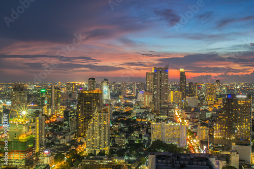 Bangkok Cityscape  Business district with high building at dusk  Bangkok  Thailand 