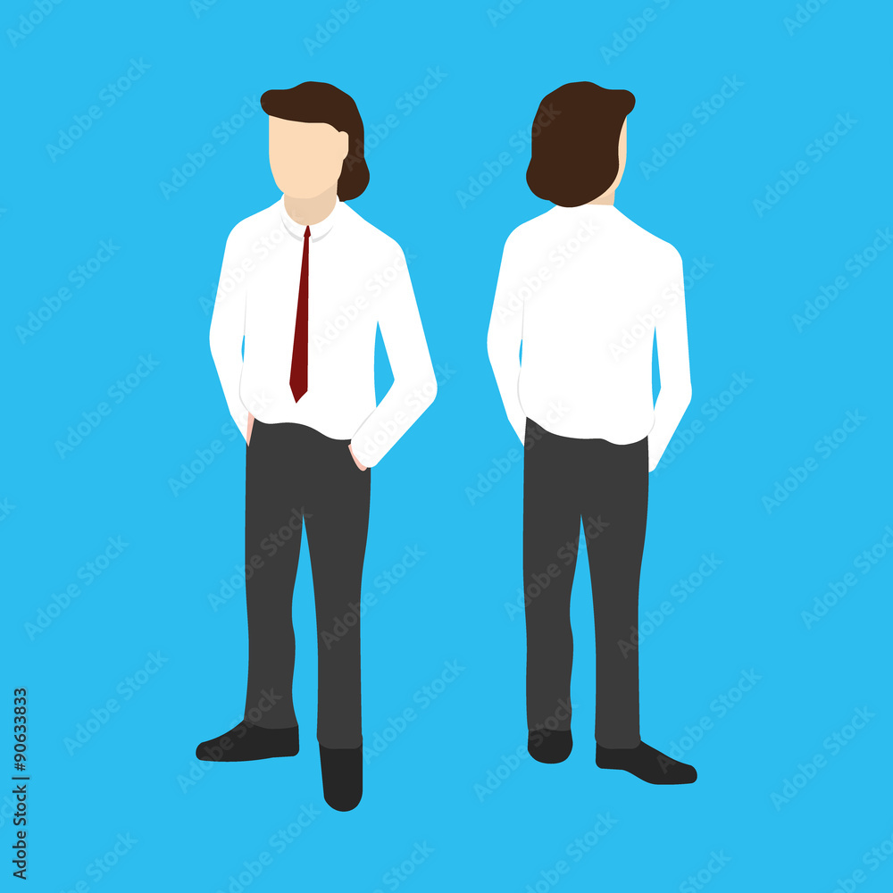 Isometric white man front and back pose Isometric white man front and back pose