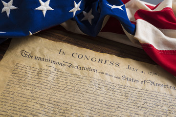 United States Declaration of Independence with vintage flag