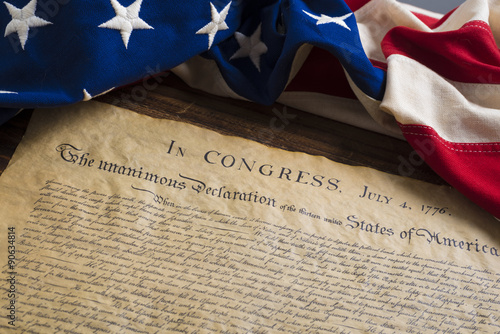 Canvastavla United States Declaration of Independence with vintage flag