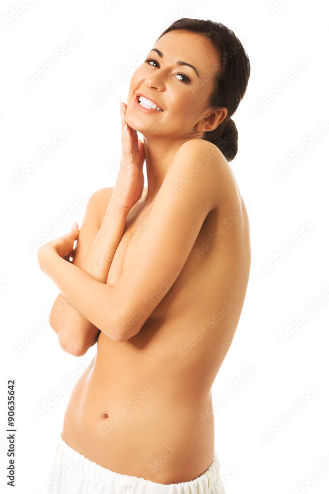 Laughing woman wrapped in towel Laughing woman wrapped in towel