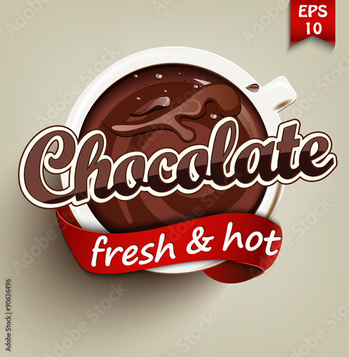 Poster with a hot chocolate cup. Vector
