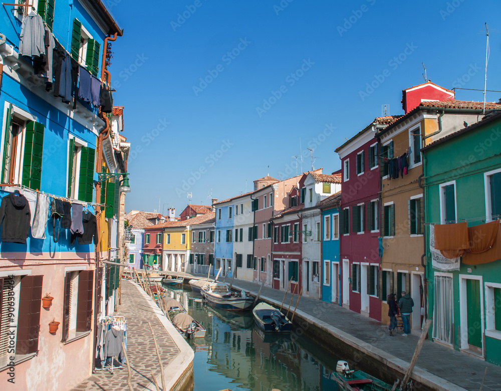 Colourful Terrace of Houses and Canal, Burano, Italy