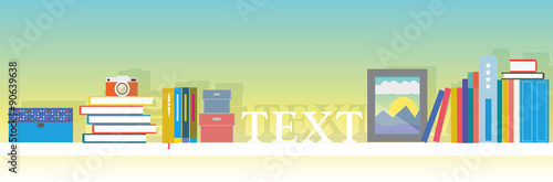 books on a shelf - creative flat design banner 