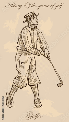 Vintage golf and golfers - freehand into vector