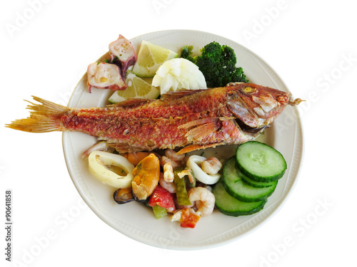 Cooked fish and seafood- mussel squid cucumber