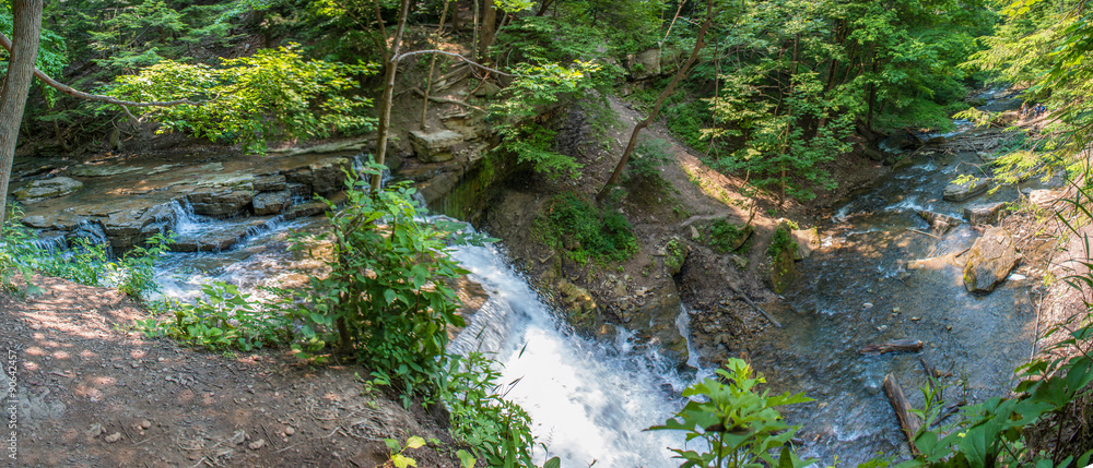 Decew Falls from the gorge below Morningstar Mill turbine shed St Catharines Niagara Region Decew Falls from the gorge below Morningstar Mill turbine shed St Catharines Niagara Region