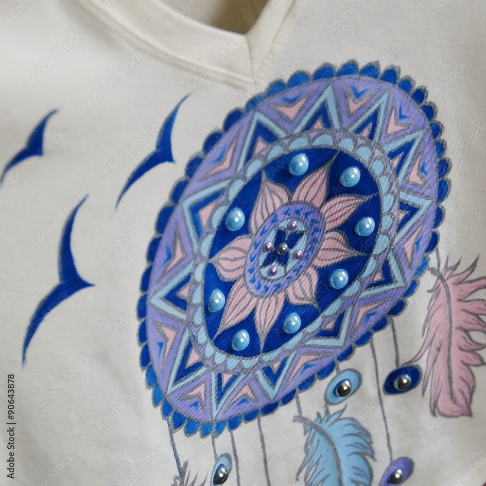 Photo of drawing that made on white cloth by using special colors Photo of drawing that made on white cloth by using special colors