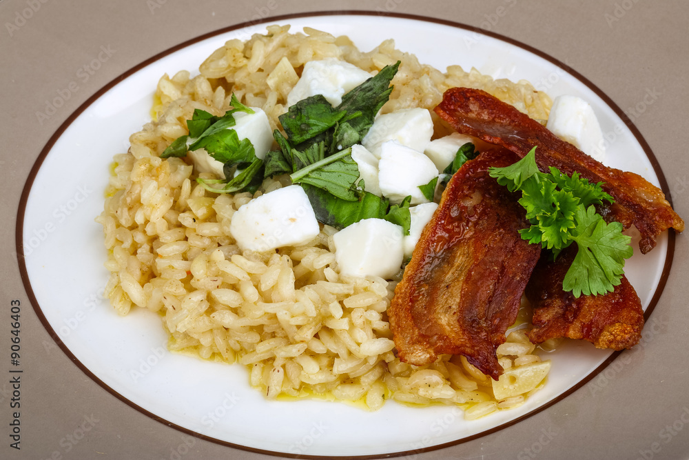 Risotto with mozzarella and bacon Risotto with mozzarella and bacon