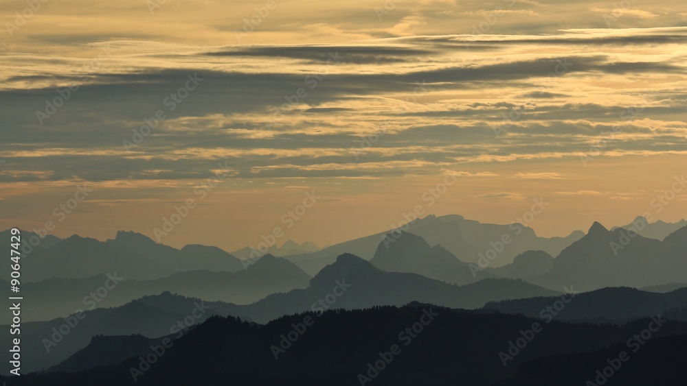 Mountain ranges in central Switzerland at sunrise