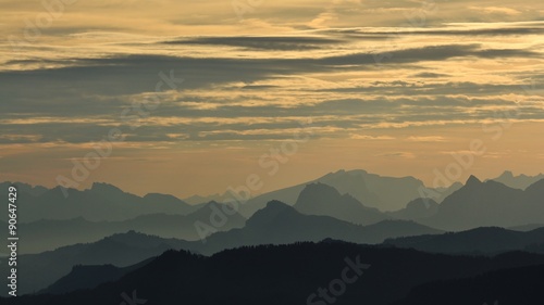 Mountain ranges in central Switzerland at sunrise