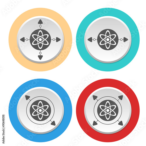 Four circular abstract colored icons and science symbol