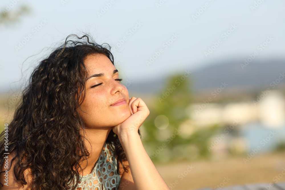 Woman relaxing in a warmth park