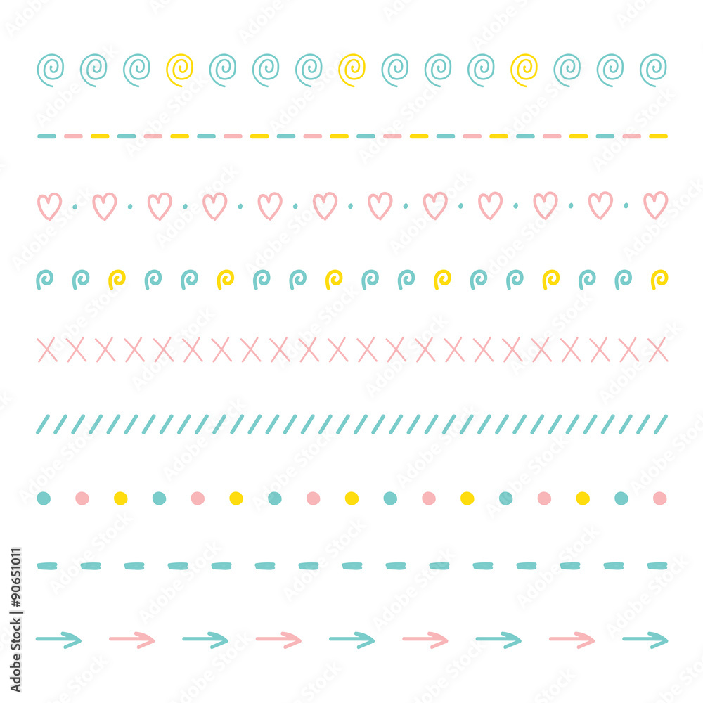 Set of hand-drawn brush and border elements isolated on white background Set of hand-drawn brush and border elements isolated on white background
