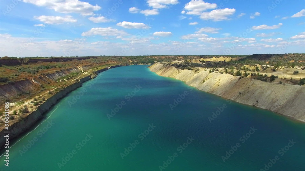 Aerial: flying in sand canyon, south Ukraine