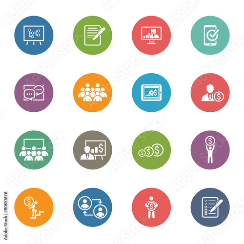 Business Coaching Icon Set. Online Learning. Flat Design.