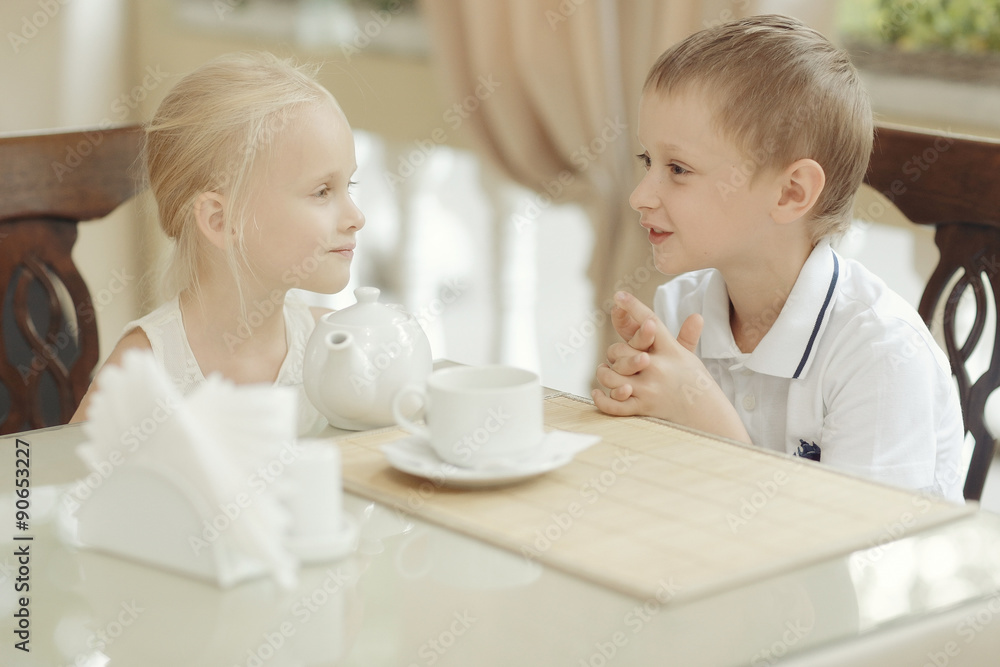 boy and girl a dessert in cafe Love boy and girl a dessert in cafe Love