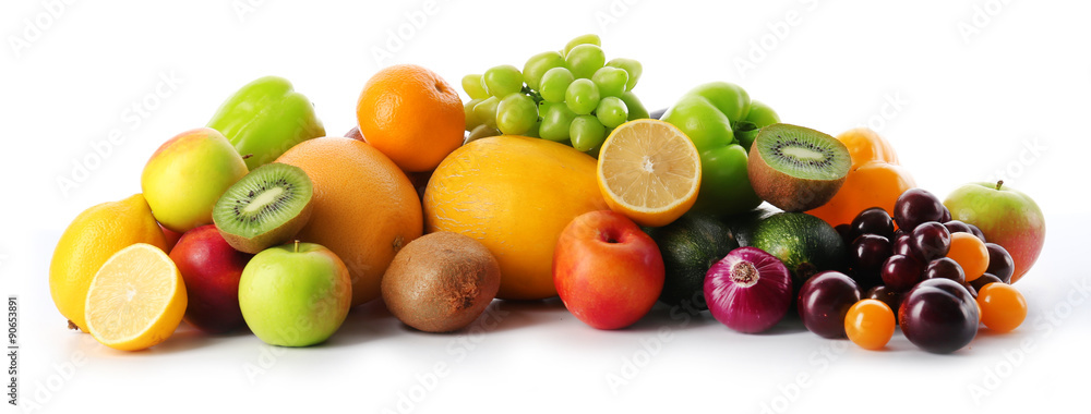 Fresh vegetables and fruits isolated on white Fresh vegetables and fruits isolated on white