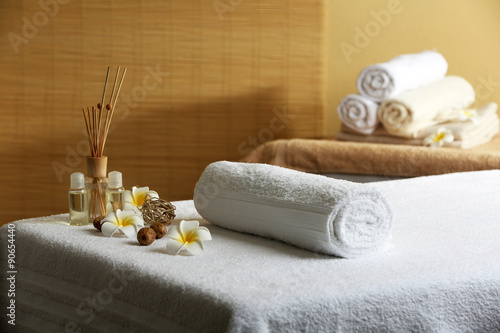 Massage table in beauty spa salon