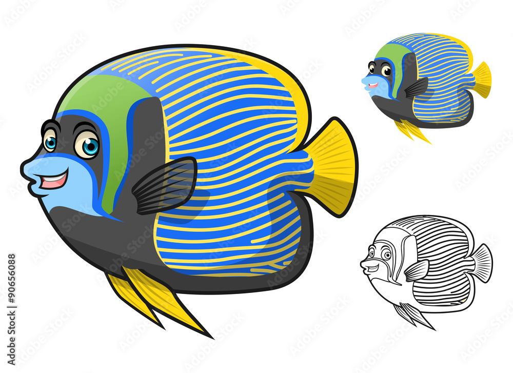 High Quality Emperor Angel Fish Cartoon Character Include Flat Design and  Line Art Version Stock Vector | Adobe Stock