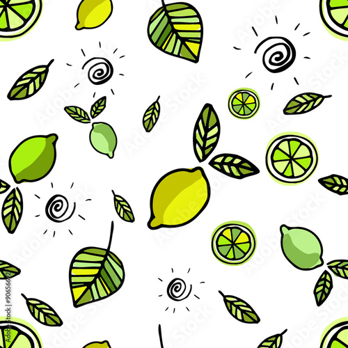 Seamless pattern with lemons on white