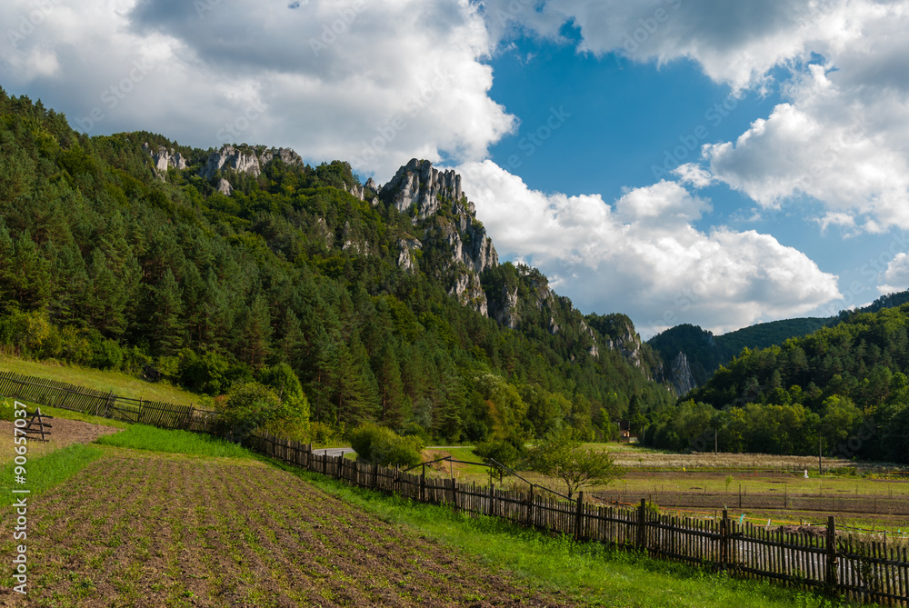 Felsen, Feld und Zaun - Súlov, Slowakei Felsen, Feld und Zaun - Súlov, Slowakei
