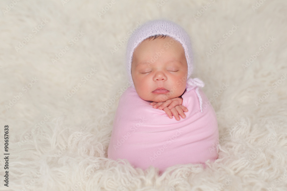Newborn Baby Girl with Pink Bonnet and Swaddle Newborn Baby Girl with Pink Bonnet and Swaddle