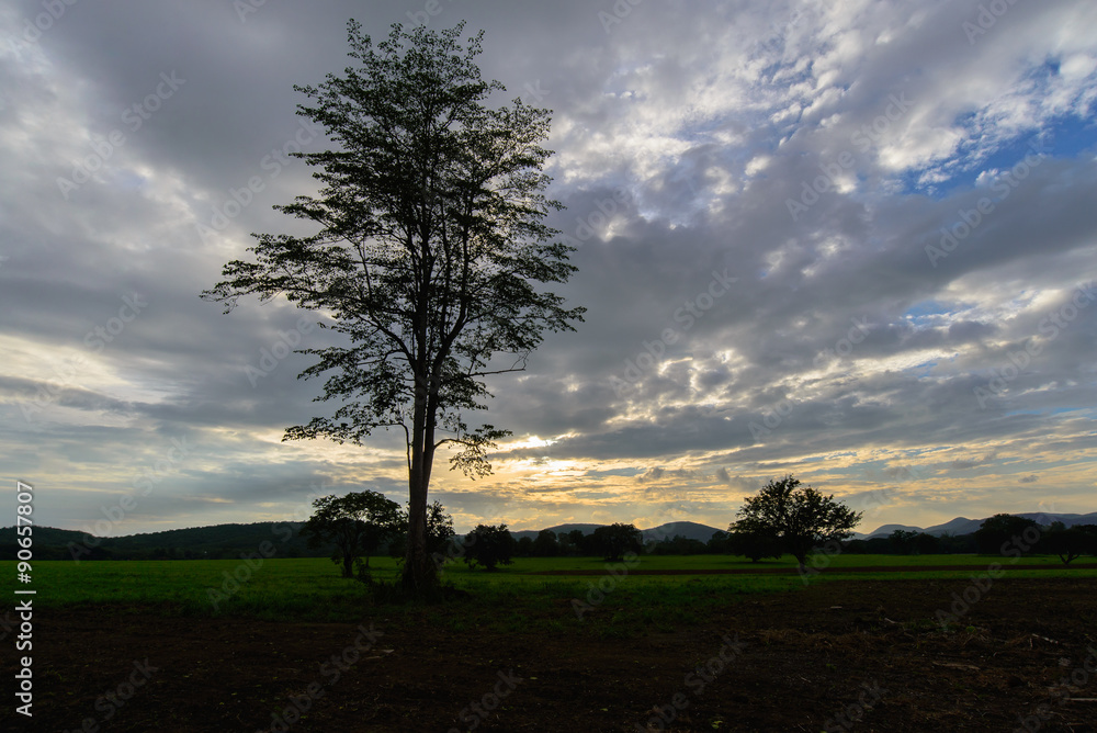 Obraz premium Beautiful sunset over countryside landscape of rolling hills wit