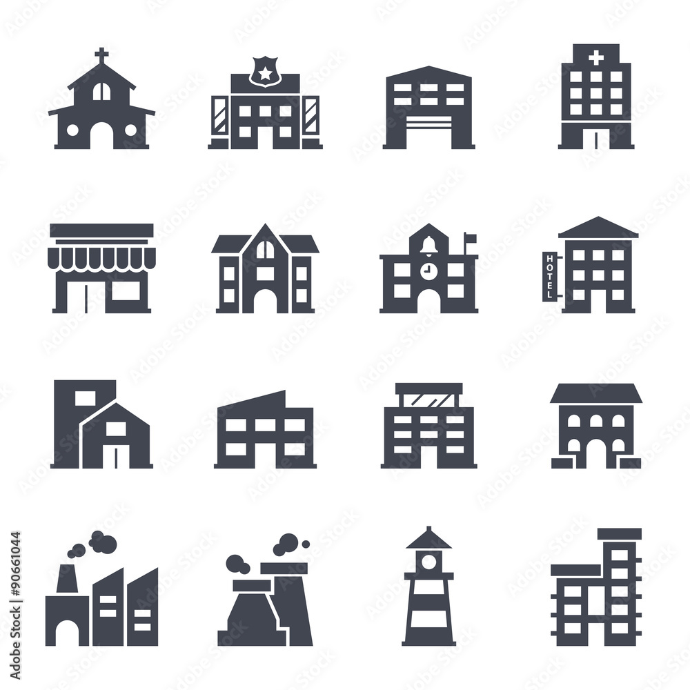 Building Icon on White Background. Vector Illustration