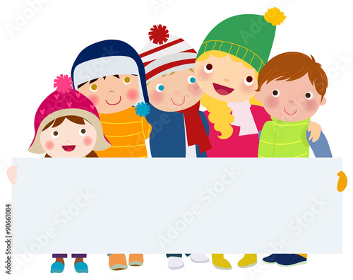 Group of children with banner - winter
