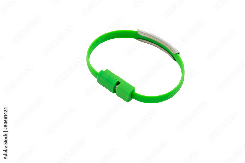 wrist band green wire USB isolated on white background wrist band green wire USB isolated on white background